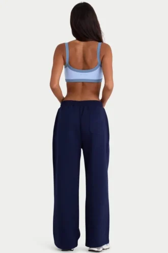 Pantalon de jogging à jambes larges en jersey brossé, bleu marine classique
