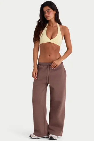 Pantalon de jogging à jambes larges en jersey brossé, couleur cacao