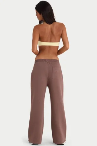 Pantalon de jogging à jambes larges en jersey brossé, couleur cacao