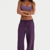 Pantalon de jogging à jambes larges en jersey brossé, couleur prune