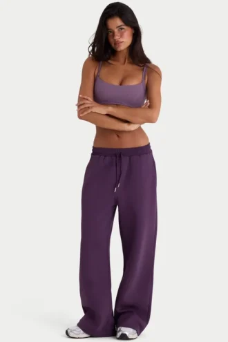 Pantalon de jogging à jambes larges en jersey brossé, couleur prune