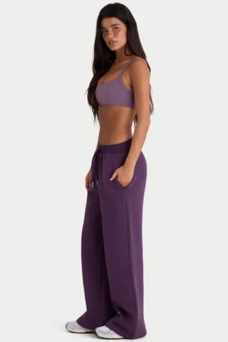 Pantalon de jogging à jambes larges en jersey brossé, couleur prune