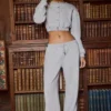 Pantalon de jogging à jambes larges en jersey brossé, gris chiné Pantalon de jogging à jambes larges en jersey brossé, gris chiné
