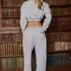 Pantalon de jogging à jambes larges en jersey brossé, gris chiné Pantalon de jogging à jambes larges en jersey brossé, gris chiné