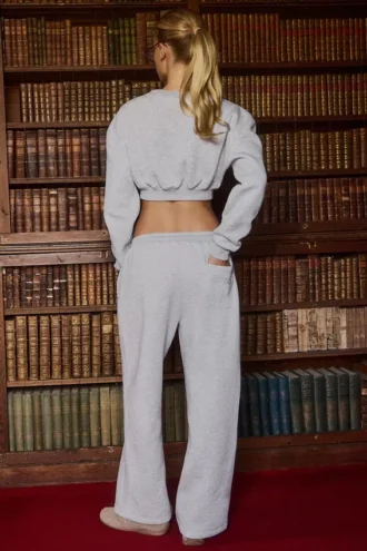 Pantalon de jogging à jambes larges en jersey brossé, gris chiné