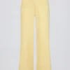 Pantalon de jogging à jambes larges en maille côtelée, couleur citron