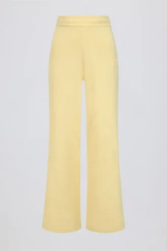 Pantalon de jogging à jambes larges en maille côtelée, couleur citron