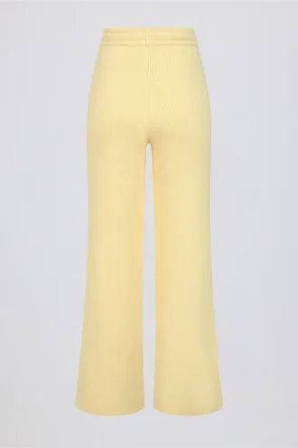 Pantalon de jogging à jambes larges en maille côtelée, couleur citron