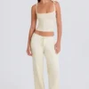 Pantalon de jogging à jambes larges en maille côtelée, couleur crème