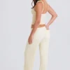 Pantalon de jogging à jambes larges en maille côtelée, couleur crème