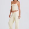 Pantalon de jogging à jambes larges en maille côtelée, couleur crème