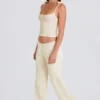 Pantalon de jogging à jambes larges en maille côtelée, couleur crème