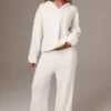Pantalon de jogging à jambes larges en maille côtelée, couleur ivoire