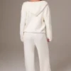 Pantalon de jogging à jambes larges en maille côtelée, couleur ivoire