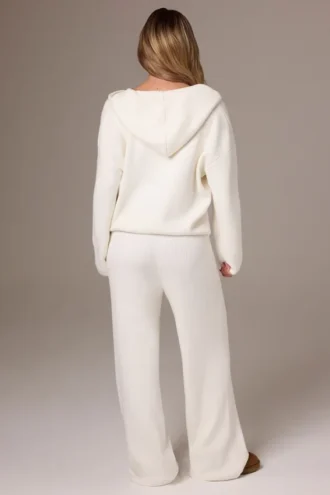 Pantalon de jogging à jambes larges en maille côtelée, couleur ivoire