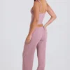 Pantalon de jogging à jambes larges en maille côtelée, couleur mauve Pantalon de jogging à jambes larges en maille côtelée, couleur mauve