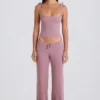 Pantalon de jogging à jambes larges en maille côtelée, couleur mauve Pantalon de jogging à jambes larges en maille côtelée, couleur mauve