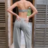 Pantalon de jogging large taille basse en coton texturé à boutons, gris foncé Pantalon de jogging large taille basse en coton texturé à boutons, gris foncé