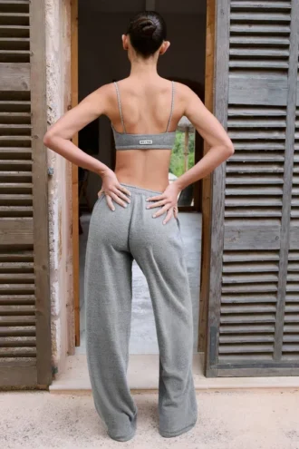Pantalon de jogging large taille basse en coton texturé à boutons, gris foncé