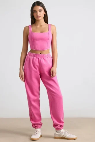 Pantalon de jogging oversize en jersey brossé rose vif