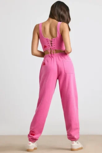 Pantalon de jogging oversize en jersey brossé rose vif
