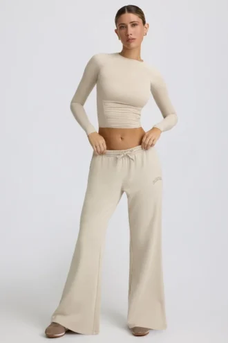 Pantalon de jogging taille basse à jambes larges, couleur ivoire