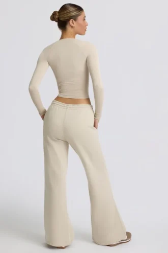Pantalon de jogging taille basse à jambes larges, couleur ivoire