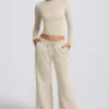 Pantalon de jogging taille basse à jambes larges, couleur ivoire