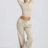 Pantalon de jogging taille basse à jambes larges, couleur ivoire