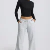 Pantalon de jogging taille basse à jambes larges, gris chiné Pantalon de jogging taille basse à jambes larges, gris chiné