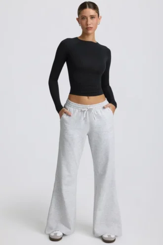 Pantalon de jogging taille basse à jambes larges, gris chiné