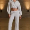 Pantalon de jogging taille basse à jambes larges, gris chiné Pantalon de jogging taille basse à jambes larges, gris chiné