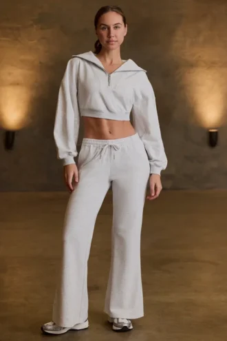 Pantalon de jogging taille basse à jambes larges, gris chiné