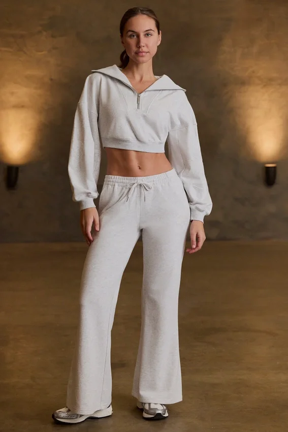 Pantalon de jogging taille basse à jambes larges, gris chiné Pantalon de jogging taille basse à jambes larges, gris chiné