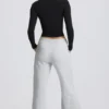 Pantalon de jogging taille basse à jambes larges, gris chiné Pantalon de jogging taille basse à jambes larges, gris chiné