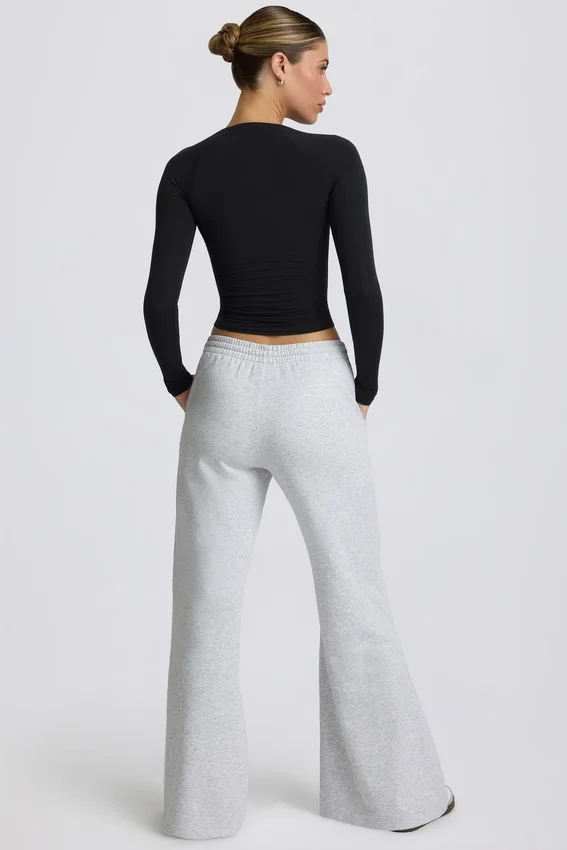 Pantalon de jogging taille basse à jambes larges, gris chiné Pantalon de jogging taille basse à jambes larges, gris chiné