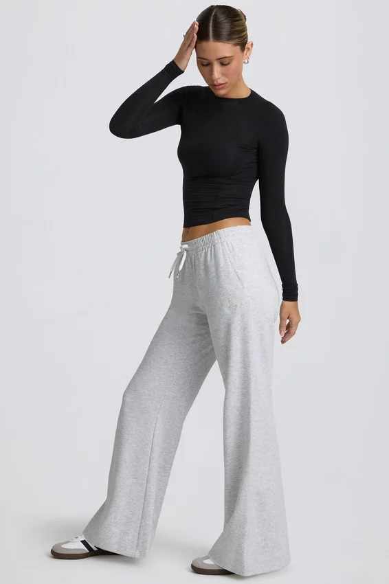 Pantalon de jogging taille basse à jambes larges, gris chiné Pantalon de jogging taille basse à jambes larges, gris chiné