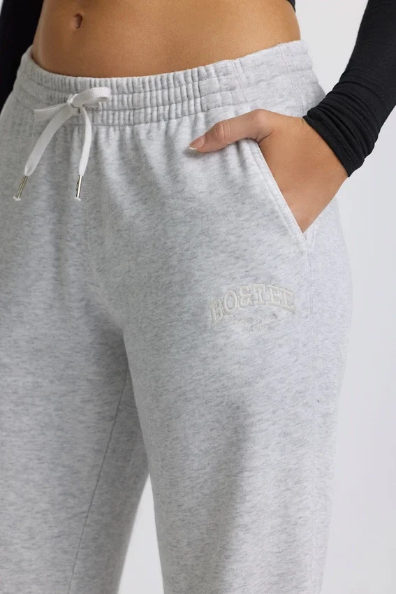 Pantalon de jogging taille basse à jambes larges, gris chiné Pantalon de jogging taille basse à jambes larges, gris chiné