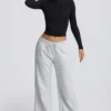 Pantalon de jogging taille basse à jambes larges, gris chiné Pantalon de jogging taille basse à jambes larges, gris chiné