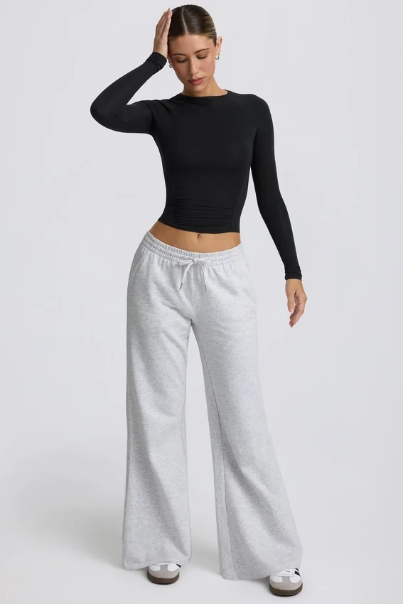 Pantalon de jogging taille basse à jambes larges, gris chiné Pantalon de jogging taille basse à jambes larges, gris chiné