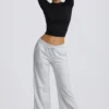 Pantalon de jogging taille basse à jambes larges, gris chiné Pantalon de jogging taille basse à jambes larges, gris chiné