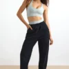 Pantalon de jogging taille moyenne en molleton de coton noir