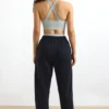 Pantalon de jogging taille moyenne en molleton de coton noir