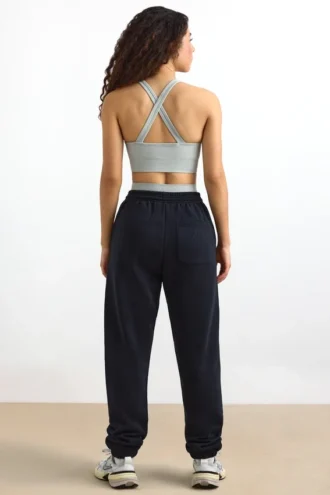 Pantalon de jogging taille moyenne en molleton de coton noir