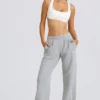 Pantalon de jogging taille moyenne à jambes droites, gris chiné