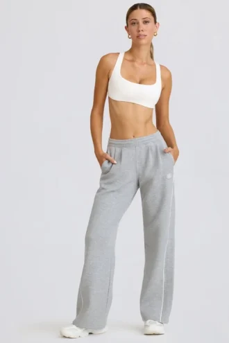 Pantalon de jogging taille moyenne à jambes droites, gris chiné