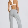 Pantalon de jogging taille moyenne à jambes droites, gris chiné