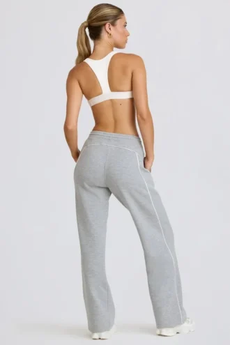 Pantalon de jogging taille moyenne à jambes droites, gris chiné