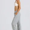 Pantalon de jogging taille moyenne à jambes droites, gris chiné