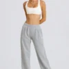 Pantalon de jogging taille moyenne à jambes droites, gris chiné